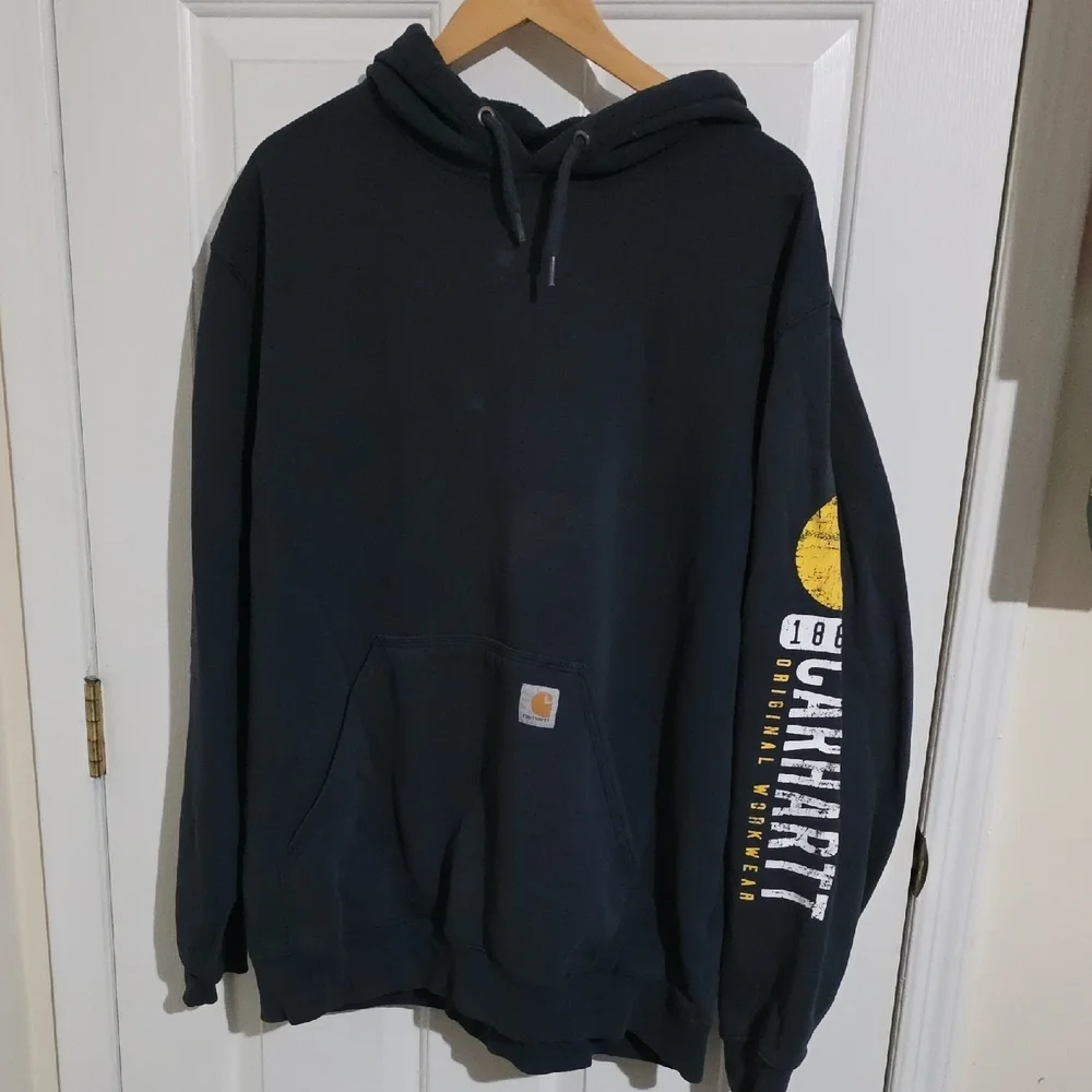 Carhartt Men's Dark Blue Hoodie with Yellow Accents - Picture 4 of 5